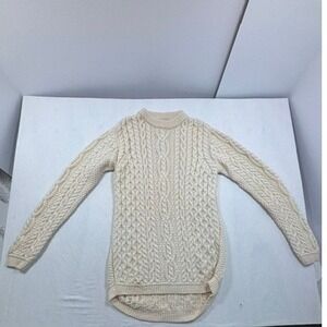 Aran Mor Ireland Womens Cream Cable Knit 100% Merino Wool Sweater
